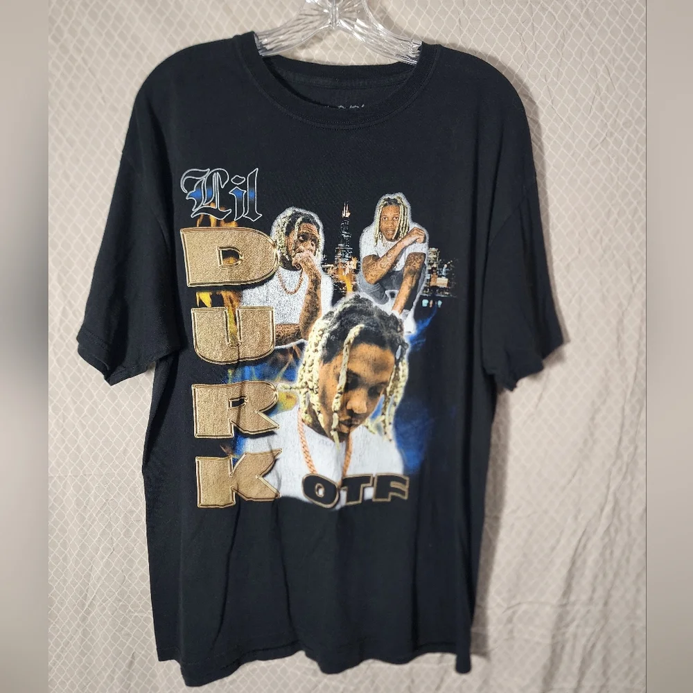 Lil Durk 100% Cotton Black Graphic T-Shirt Men's Large Used - Picture 1 of 3